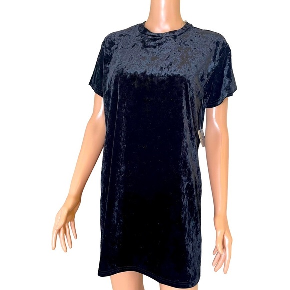 Arizona dress black crushed velvet square mock neck above knee NEW short SZ SM - Picture 3 of 10